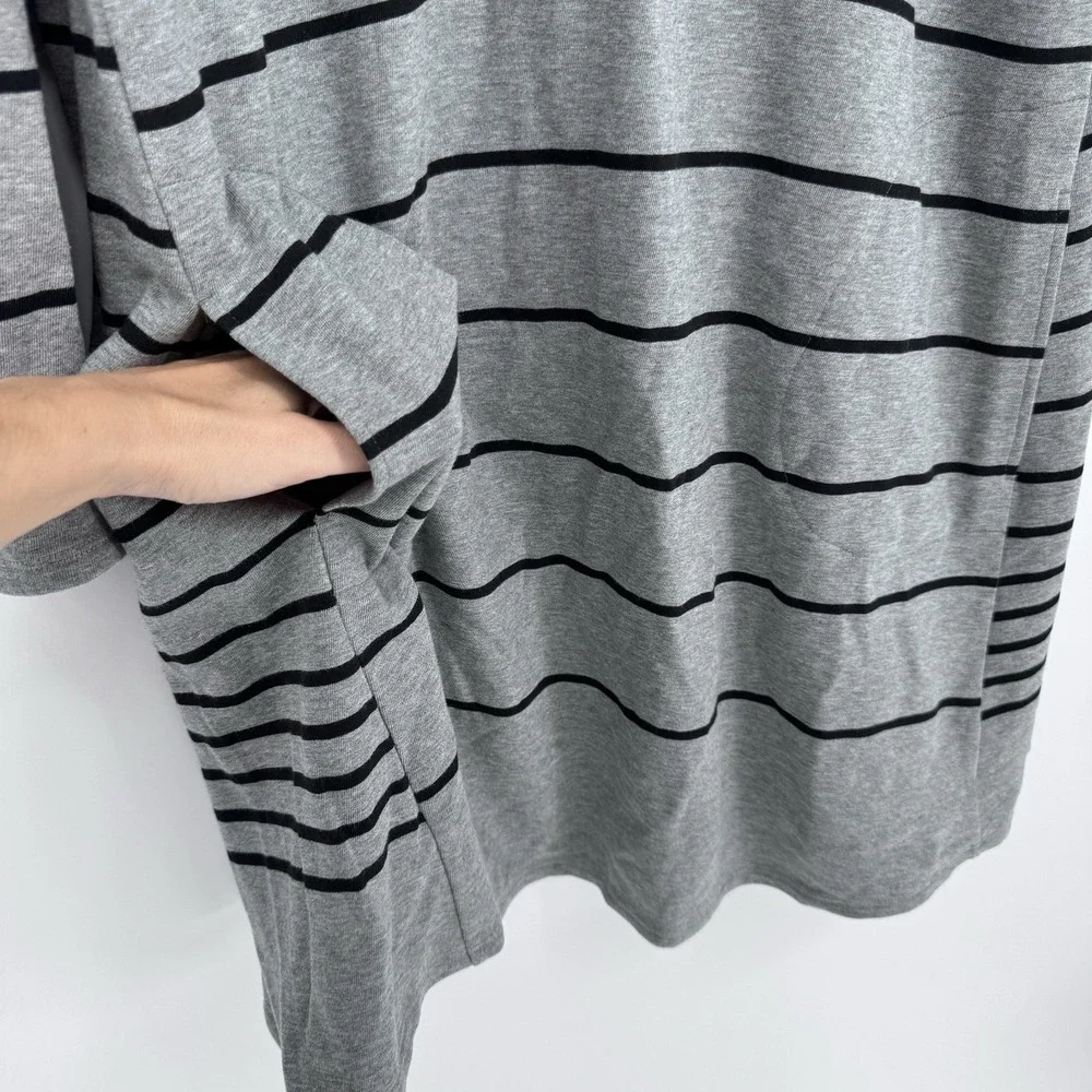 NWT J Jill Striped Sweater Dress Plus 3X Gray Black Long Sleeve Pockets Cozy
